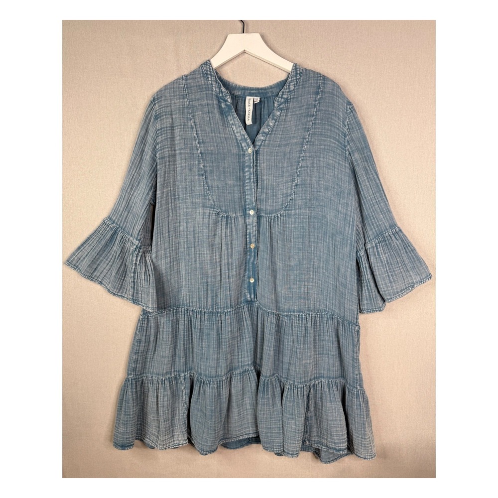 Grace + Karma Tiered Cotton Gauze Dress Women 1X Blue Cotton Western Coastal